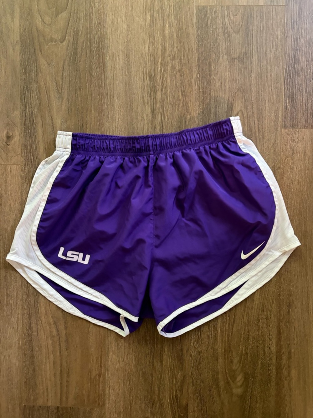 Nike Women's Purple and White Athletic Running Shorts with LSU Logo